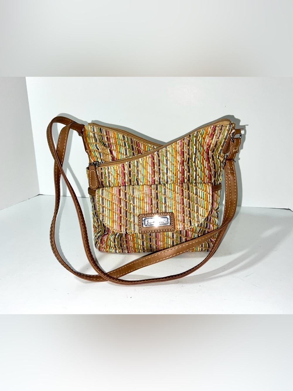 MultiSac Colorful Woven Straw Crossbody Bag Boho Multi-Pocket Shoulder Purse